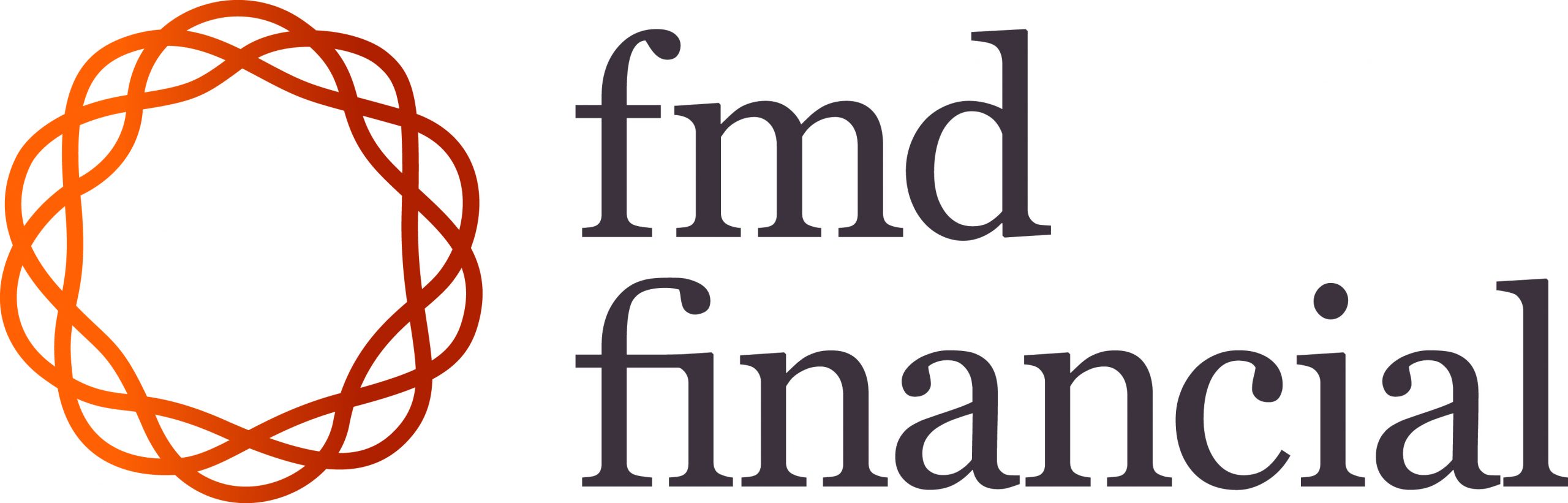FMD logo: orange and red lines entwined in a circle with FMD Financial words in grey.